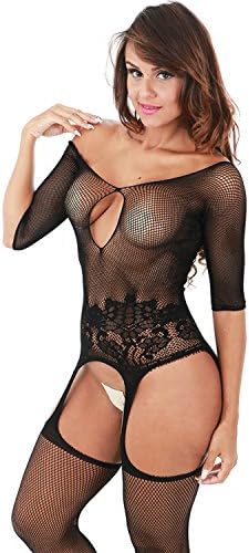 Aimouri Women Stretchy Bodystocking Suspender Bodysuit Black Color