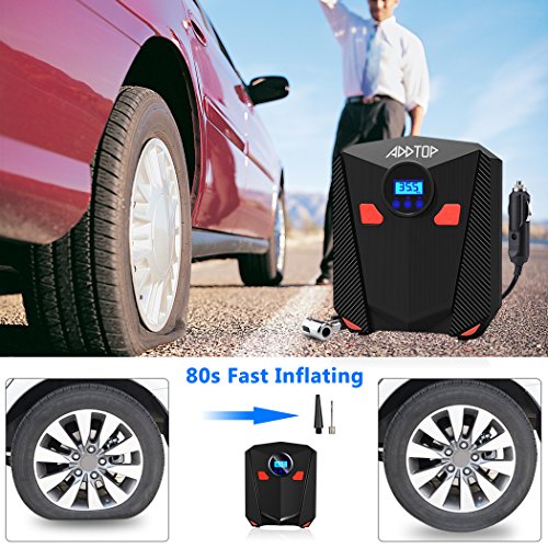 image for ADDTOP Portable Car Tire Compressor Pump, 12V DC Digital Tire Inflator