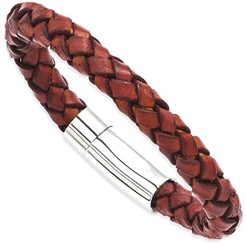 ICE CARATS Stainless Steel Brown Leather 8.5 Inch Bracelet Cord Leatrubber Man Men Fashion Jewelry Dad Mens Gift Valentine Day Set