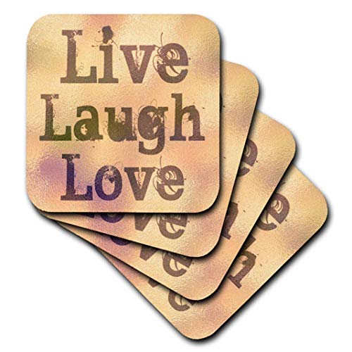 3dRose-cst379543-Stained-Glass-Peach-Live-Laugh-Love-Inspirational-Words-Motivational-Ceramic-Tile-Coasters-Set-of-4