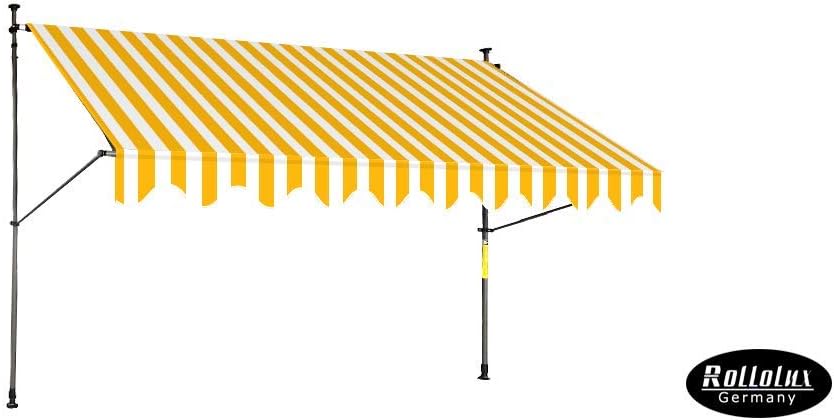 RolloLux Manual Retractable Awning 300 x 120 cm Marquise Sun Patio Balcony Blind – Height Adjustable – No Drilling – Yellow/White