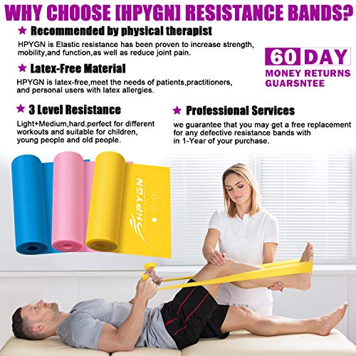 HPYGN Resistance Bands Set, Exercise Bands for Physical Therapy, Strength Training, Yoga, Pilates, Stretching, Non-Latex Elastic Band With Different Strengths,Workout Bands with Door Anchor