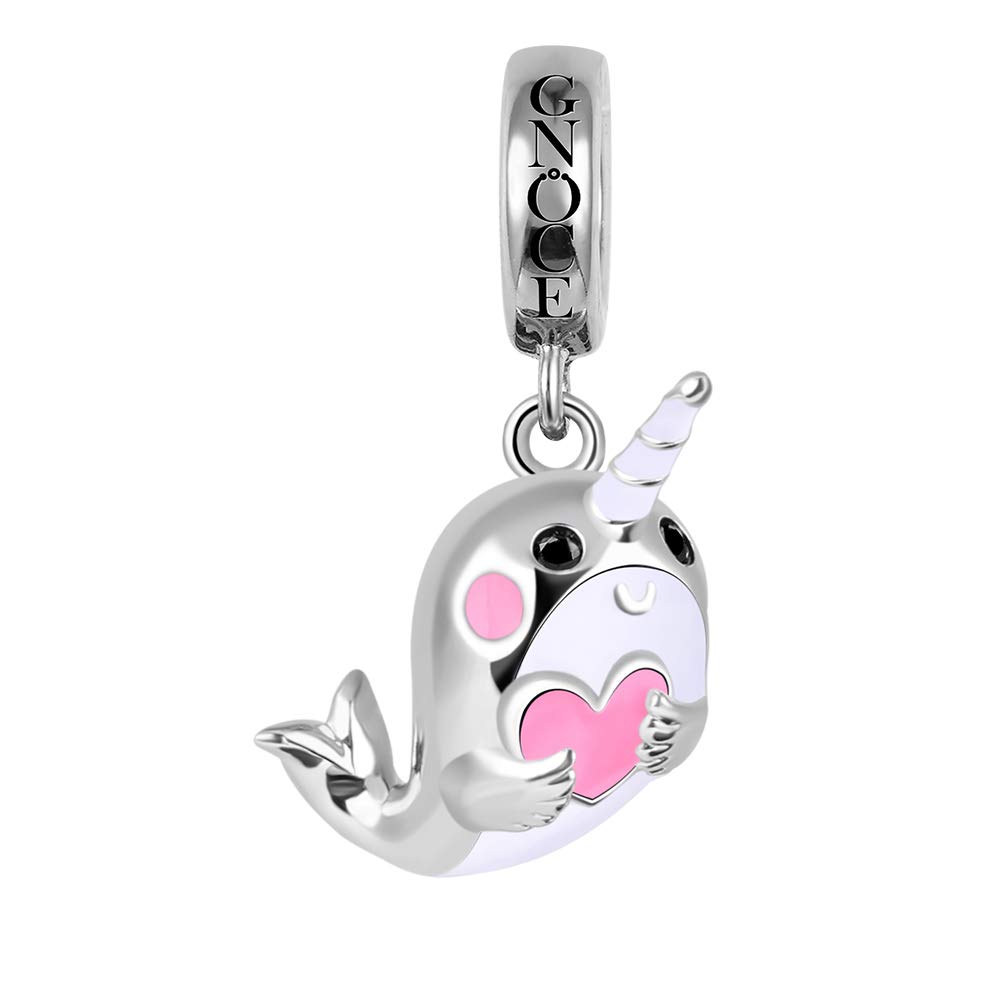 GNOCE Narwhal Charm Pendant Sterling Silver Dangle Charm For Bracelet/Necklace Women Girls