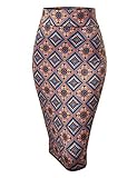 MBJ WB1304 Womens Print Midi Pencil Skirt L ORANGE_BLUE