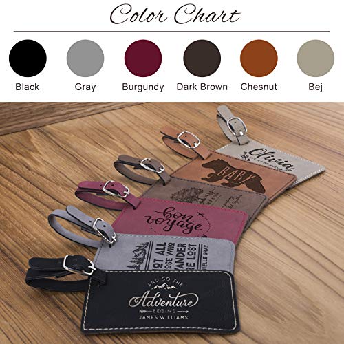 Personalized Leather Luggage Tags Gifts with Engraved Design and Name - Traveler Gifts for Women, Men, Kids - Custom Suitcase Tag for Honeymoon - Christmas Gifts for Travelers #6