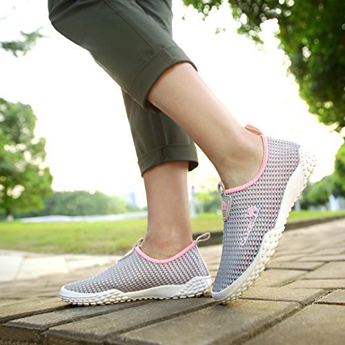 Camel Mens Slip On Sneakers Casual Shoes Breathable Mesh Low Top Lightweight Sneakers for Women Walking Unisex Shoes for Couples Size 6.5,Gray/Pink