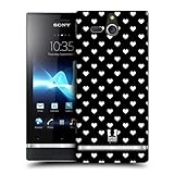 Head Case Designs Hearts Black and White Pattern Protective Snap-on Hard Back Case Cover for Sony Xperia U ST25i
