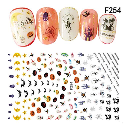 Sdoo Halloween Horror Nail Stickers 3D Nail Art Tattoo Decals DIY Nail Art Decoration Tip Stickers (A)