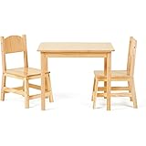 Amazon Basics Kids Solid Wood Table and 2 Chair Set, Natural : Amazon ...