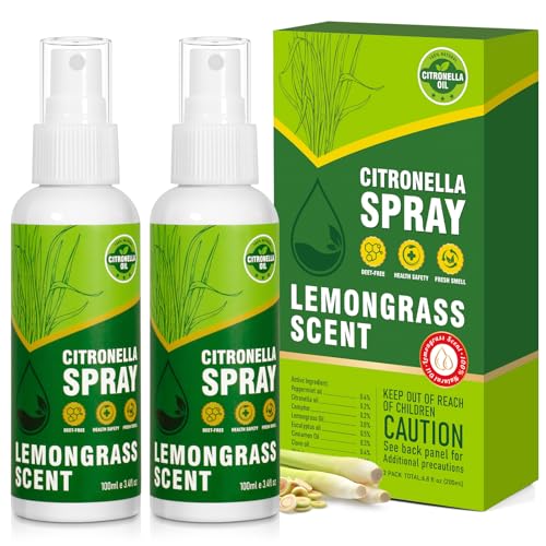 SCENTORINI Citronella Spray with Lemongrass Essential Oil, DEET-Free, 200ml (2 Pack) Air Freshener Mist, Plant-Based for Home, Patio, Outdoor, Courtyard, Camping, Hiking, Traveling, Fishing