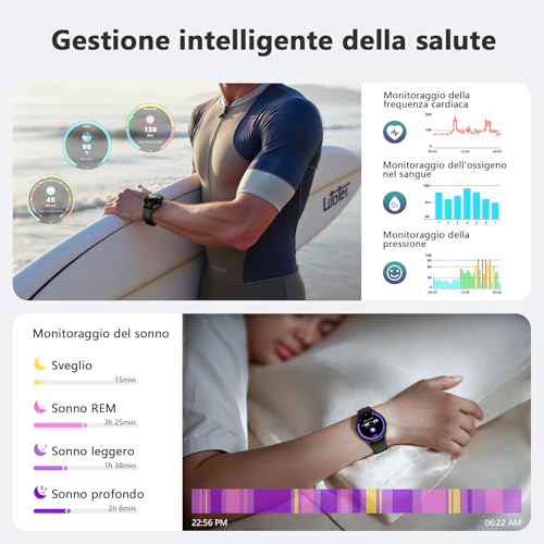Blackview Smartwatch Uomo Donna, Effettua e Rispondi alle Chiamate, Orologio Smartwatch Fitness con 1.43' HD AMOLED/112+ Sportive/SpO2/Monitoraggio del Sonno/Cardiofrequenzimetro per Android IOS