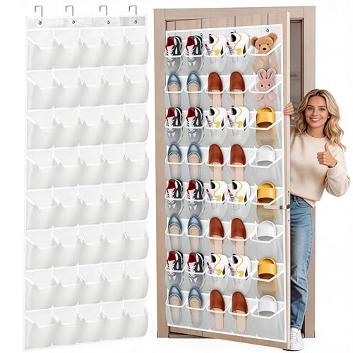 NOLTUQER Over The Door Shoe Organizer with 40 Large Mesh Pockets, Hanging Storage Rack for Closet Entryway Bedroom Dorm Room Organization (White)