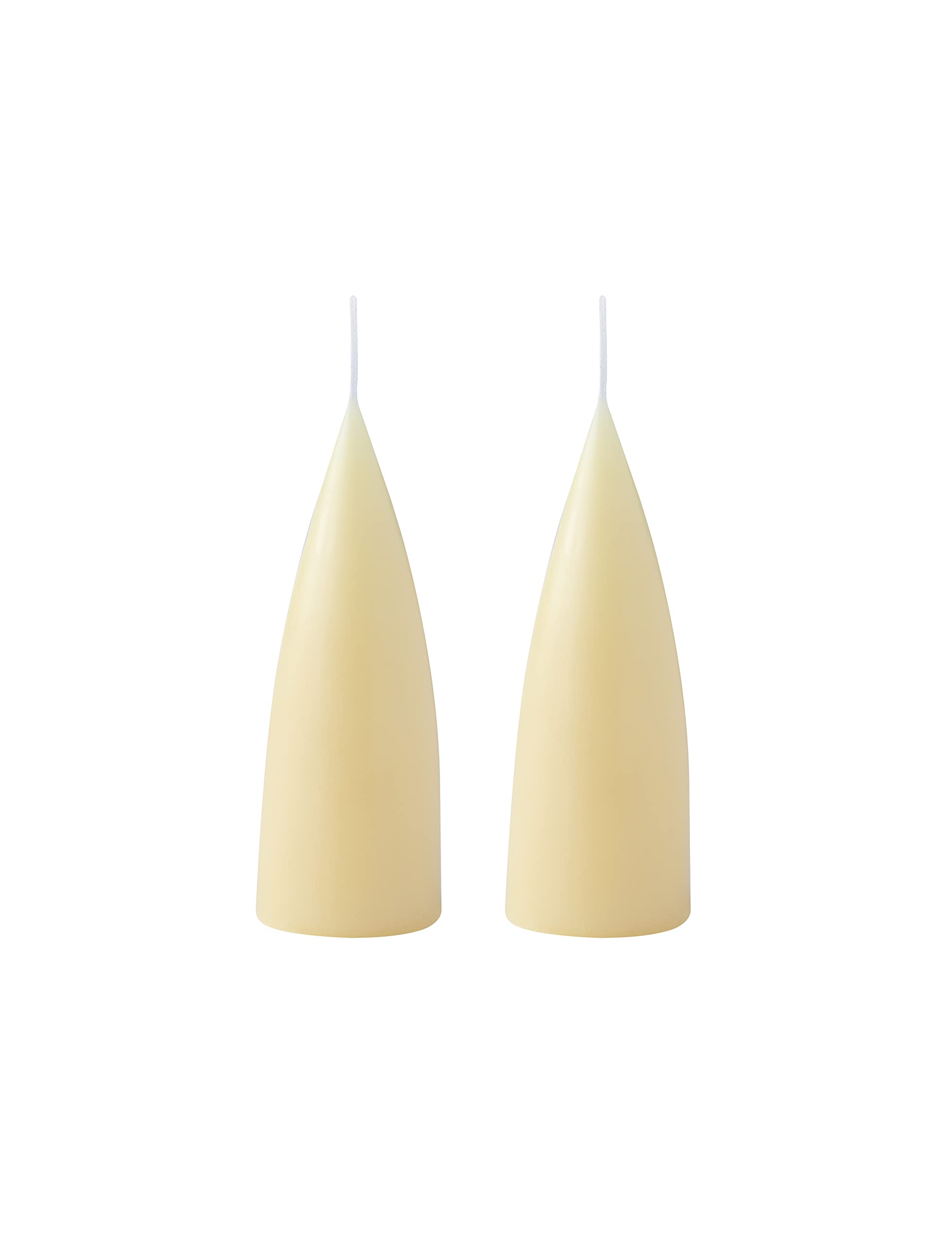 Kunstindustrien® Cone Shaped Candles, Made in Denmark, 43 Colours Available, Dripless & Smokeless Pillar Candles, Candles Long Burning 15h, Unscented Candle Gift Set, 2pcs. 6.5 x 16cm (Pastel Yellow)
