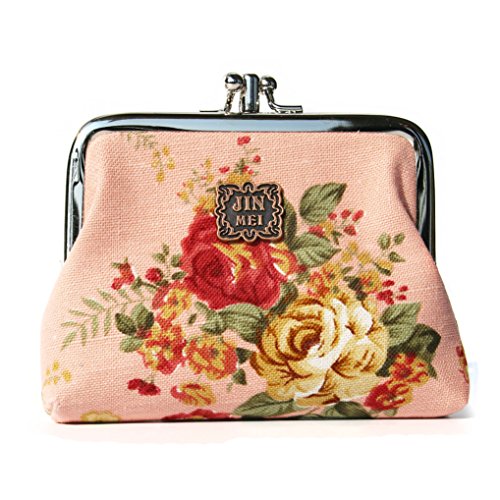 PiuPiu Women Floral Exquisite Clasp Coin Purse Cards Case Flowers Print Wallet For girls (Pink)