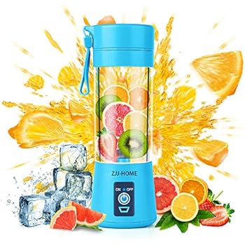 Portable Blender,Zjj-Home Smoothie Blender-Six Blades in 3D, Mini Travel Personal Blender with USB Rechargeable Batteries,Household Fruit Mixer,Detachable Cup,USB Juicer Cup (FDA BPA free) (blue)