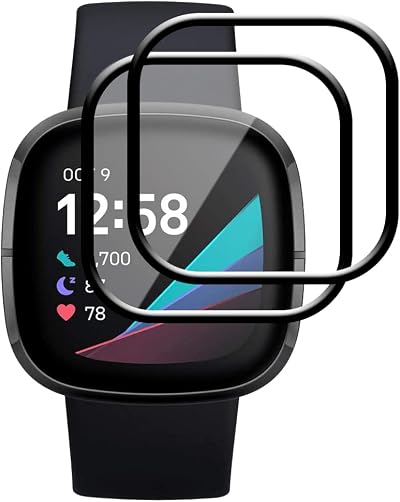 FiiMoo Screen Protector for Fitbit Sense 2 Versa 4 3 2 Pack 3D Full Coverage 5H