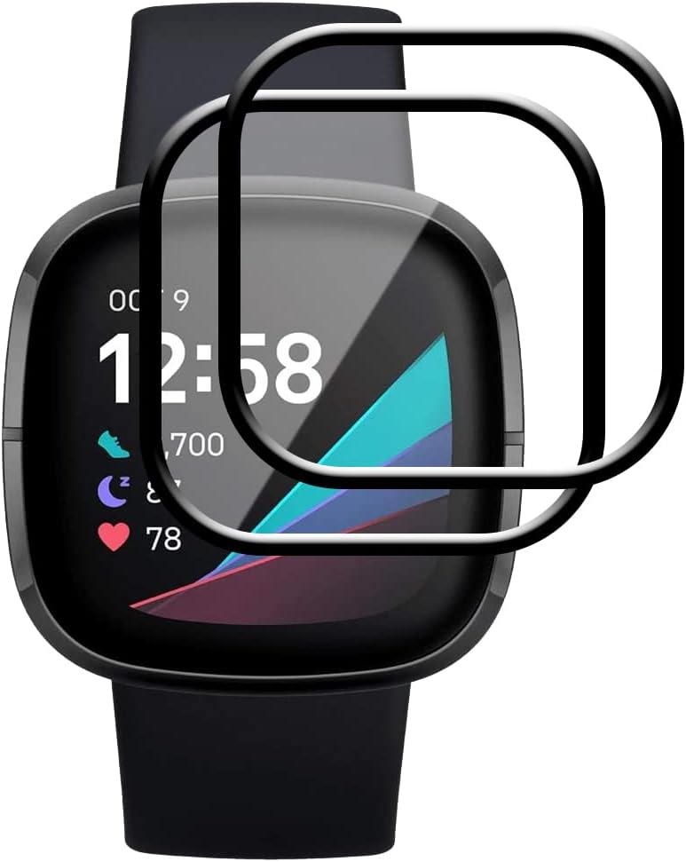 FiiMoo Screen Protector for Fitbit Sense 2 Versa 4 3 2 Pack 3D Full Coverage 5H