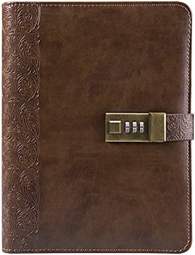 Business Journal With Combination Lock, Diary Size A5 (8.5 X 5.8 Inch) The PU Leather Combination Lock Journal ( Combination Lock Diary ) Is A Refillable Leather Journal (Coffee Color)