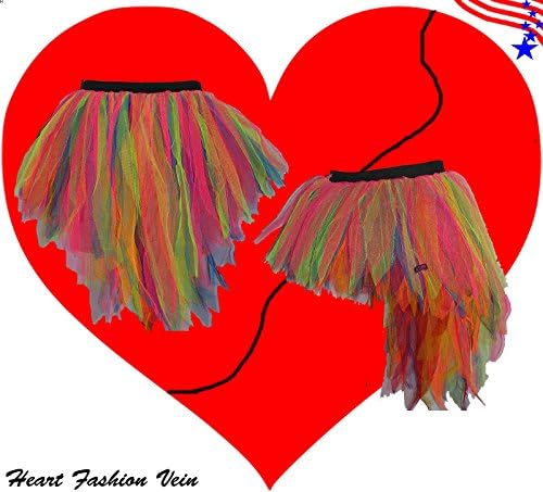 Neon Multi Rainbow Bustle Peacock Seven Layer Trashy Tutu Skirt Halloween