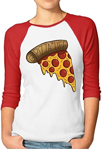 JTCY Pizza Is Life Women's 3/4 Sleeve Jersey Shirt Baseball Tee Raglan T-Shirts L Red