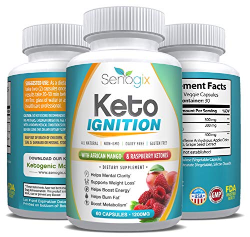 Keto Ignition - Weight Loss Diet Pills for Women & Men - Exogenous Ketones Supplement - Raspberry Ketones & African Mango - Includes Ketogenic Fat Burner Guide