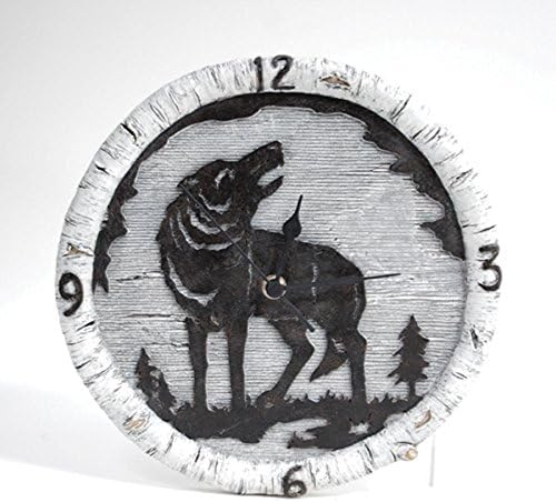 Polyresin Birch Wood Look Wall Clock with a Howling Wolf