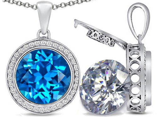 Switch-It Gems 2in1 Round 10mm Simulated Blue-Topaz Pendant Simulated White Topaz