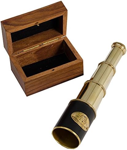 Ectoria SN9009.8 Pullout 8" Telescope with Wooden Box Vintage Nautical Sailor Gift Retractable Antique Scope Brighter and Clearer Vision for Hunting Bird Watching