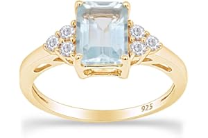 THE JEWEL ZONE Blue Aquamarine & White Topaz CZ Fashion Ring in 14k Gold Over Sterling Silver (1.67 Cttw), Gift For Her