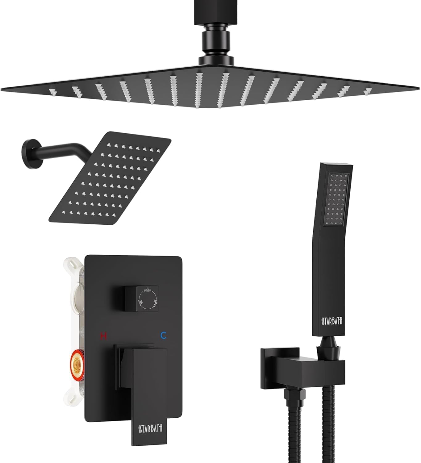 Photo 1 of Dual Rain Shower Head with Handheld Spray for Two People,Ceiling Mount Rainfall 3 Way Shower Fixtures with Valve Body and Trim Kit Complete