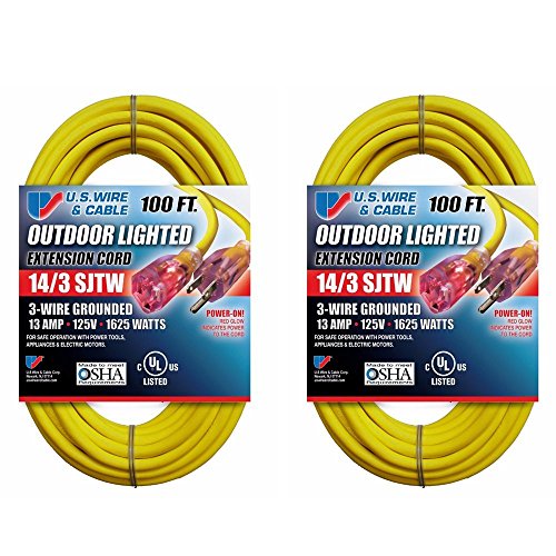 US Wire and Cable 100 Foot Lighted Extension Cord (2-Pack)