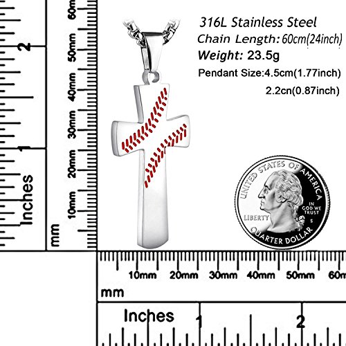 YOUFENG Cross Necklace for Men Baseball Pendant I CAN DO All Things Strength Bible Verse Stainless Steel Necklace (White Cross Necklace)