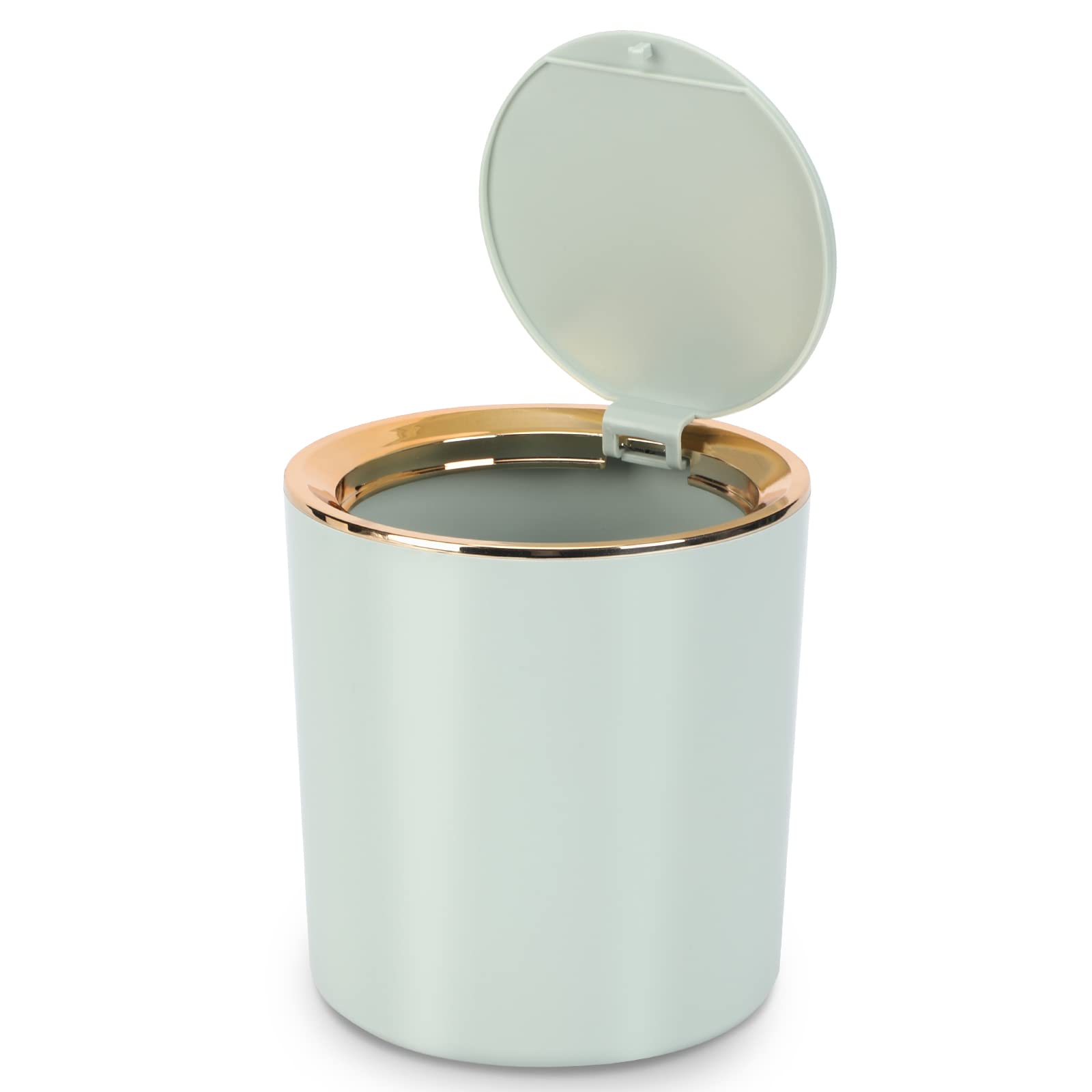 Desk Bin with Lid, Mini Table Trash Can,15 * 14.5cm Portable Small Dustbin for Bathroom Living Room Kitchen Car Dressing Table (Light green)