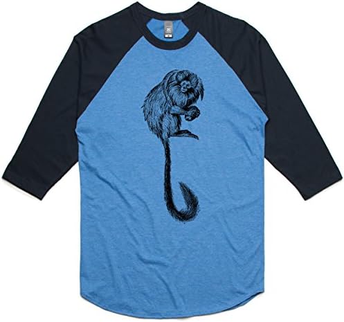 theIndie Long Haired Monkey (Black) 3/4-Sleeve Raglan Baseball T-Shirt, Arctic Marle / Navy, M