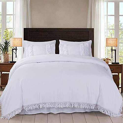 SexyTown White Boho Bed in a Bag Comforter Set Queen 8Piece Ruffle