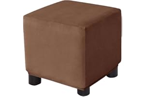 Bifaunvogel Ottoman Cover Square Velvet Storage Ottoman Slipcovers Thick Stretch Footrest Foot Stool Covers Protector with Elastic Band(Small-Coffee)