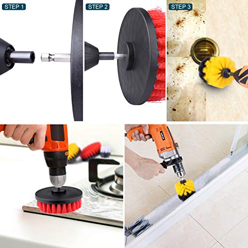 KINCREA 4 Piece Drill Brush Attachment Kit, Drill Brush Power Scrubber Stiff for Cleaning Pool Tile, Flooring, Brick, Ceramic, Marble and Grout JM001