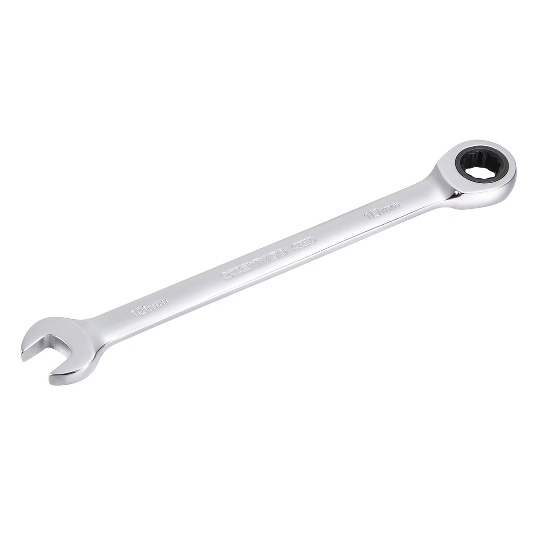 sourcing map Metric 10mm Box Open Ended Ratchet Combination Wrench Chrome Finish, Cr-V