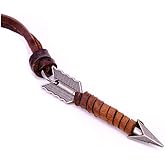 Caiyao Arrow Double Rings Cirles Ox Horn Pendant Necklace Vintage Real Cowhide Leather Rope Chain Personality Necklace Trendy Jewelry for Men