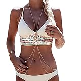 Kingfansion Women Bikini Cross Harness Waist Belly Body Turquoise Chain Jewelry (Gold)