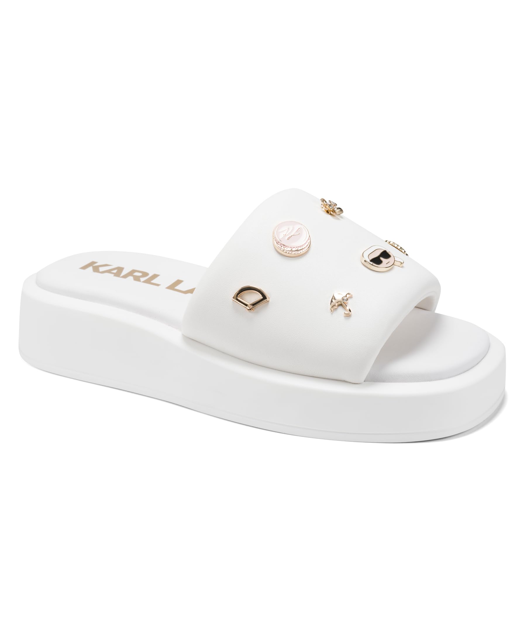 KARL LAGERFELD Paris Women’s Opal Macaron Platform Sandal with Pins, Bright White, 6