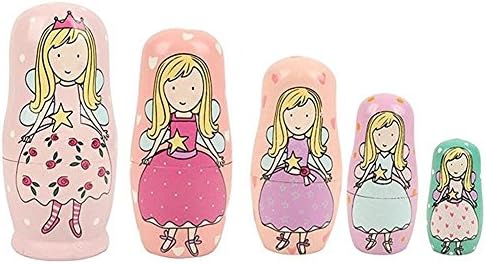 Echodo 5pcs Handmade Russian Nesting Dolls Lovely Angel Princess Authentic Wooden Matryoshka Dolls Christmas Toy Gift