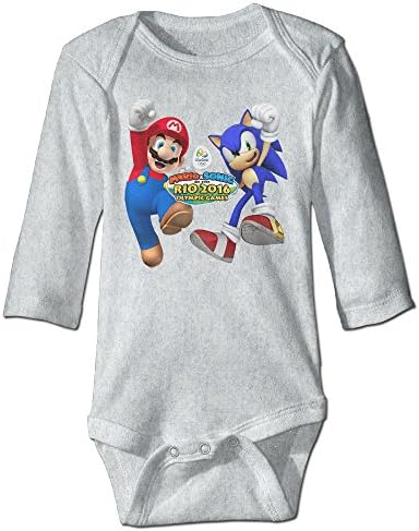 PGiG Baby's Mario Sonic 2016 Arcade Hanging Bodysuit Romper Playsuit Outfits Clothes Climbing Clothes Long Sleeve Ash