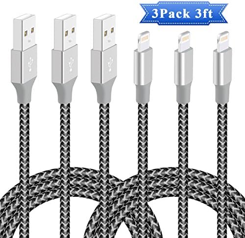 iPhone Cable Nikolable Reflective Yarn Braided Lighting Cord Charging Cable for iPhone 8 iPhone 7 iPhone 6s 6s Plus iPhone 6 6 Plus iPhone 5 5s 5c iPad Pro iPad Air iPad mini etc.(Black &amp; Silvery)