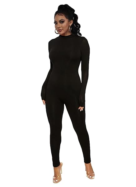 CTU ONE PIECE JUMPSUITS FOR WOMEN SEXY BODYCON HIGH WAIST LONG SLEEVE ROMPER PARTY CLUBWEAR S