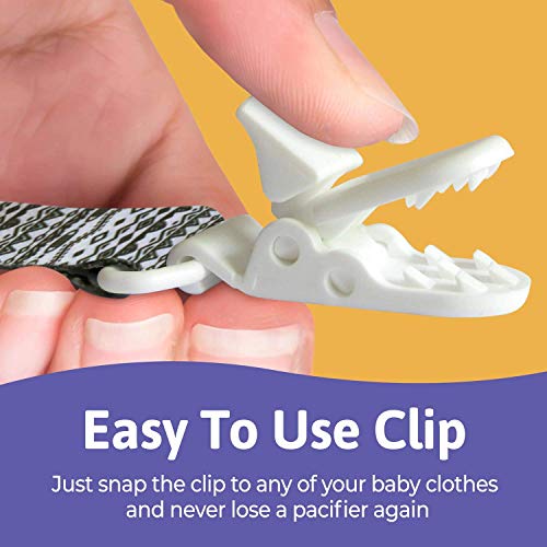 image for PUTSKA Pacifier Clips - 4 Pack Set of Unique Modern Design in Black an