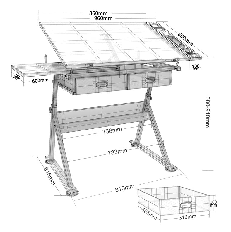 Jxgzyy 2 Drawers Adjustable Tilting Drawing Table Art Craft Drafting
