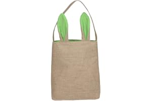 Green Easter Baskets For Kids - Easter Bags with Handles - Large Easter Baskets for Kids Empty - Easter Bunny Bag for Girls or Boys - Burlap Easter Bunny Ear Bag by Jolly Jon
