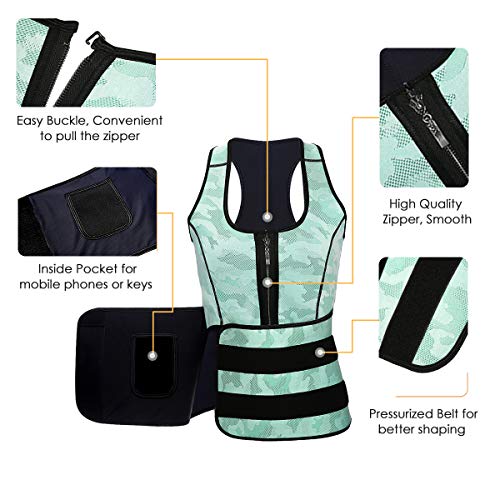 Slimerence Neoprene Sauna Suit Tank Top Vest, Latex Sport Girdle Waist Trainer Corset, for Women 1_Light Green 2XL