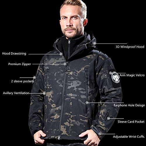 ANTARCTICA Men's Mountain Waterproof Ski Jacket Outdoor Sports Windproof Rain Jacket (Black Camo, XXXL)